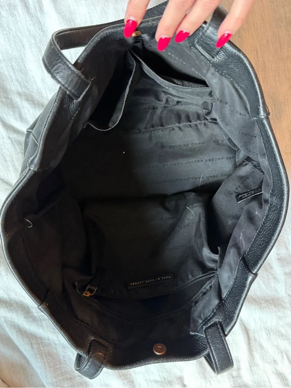 Marc Jacobs Black Pebbled Leather Tote with Gold Logo